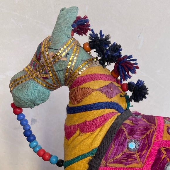 HANDMADE INDIAN HORSE DECOR 1970s Exceptional Detail Embroidered Beaded Mirrors - Picture 8 of 11